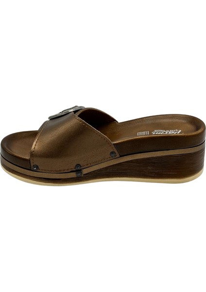 Deri Anatomik Tek Bant Dolgu Kadın Terlik modelleri