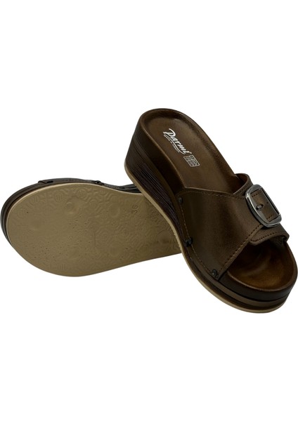 Deri Anatomik Tek Bant Dolgu Kadın Terlik indirimleri