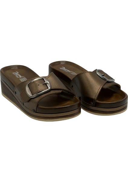 Deri Anatomik Tek Bant Dolgu Kadın Terlik