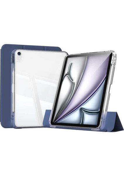 iPad Air 13 2025 M3 Kılıf Magnetik Ayrılabilen Airbagli Akre Sliding Tablet Kılıfı - Lacivert