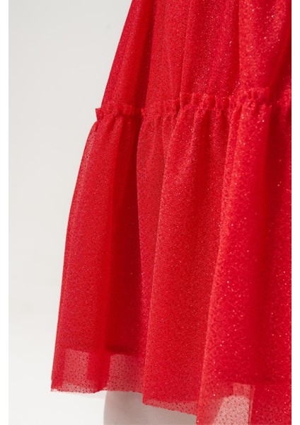 Kız Çocuk Pamuklu Yeşil Geyik Desenli Sweatshirt ve Kırmızı Tül Etek Takımı - Yılbaşı Konseptli