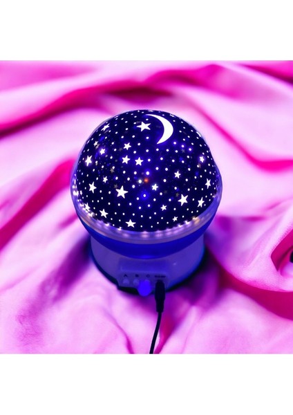 Renkli Yıldızlı Dönen Gökyüzü Projeksiyon Gece Lambası, Dekoratif ve Masa Süsü
