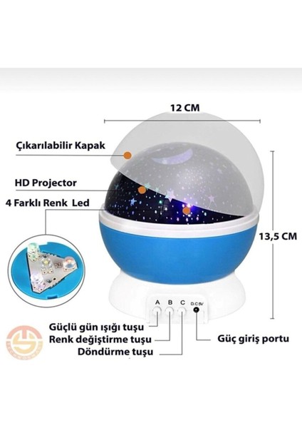 Renkli Yıldızlı Dönen Gökyüzü Projeksiyon Gece Lambası, Dekoratif ve Masa Süsü modelleri