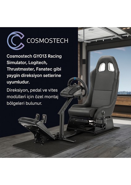 GY013 Racing Simulator | Ayarlanabilir Metal Direksiyon Standı + Ergonomik Yarış Koltuğu | Espor Yarış Koltuğu