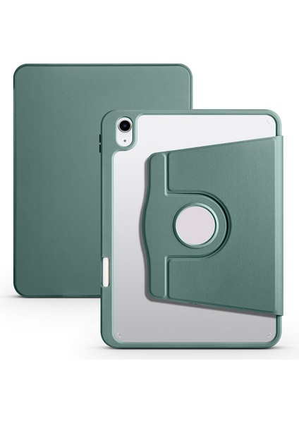 iPad 11.nesil 2025 Kılıf Akre Termik Kalem Bölmeli Dönebilen Standlı Kılıf - Koyu Yeşil