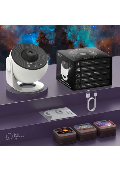 Galaxy Projektörü, 360 Derece Döndürme Galaxy Gece Lambası 4K