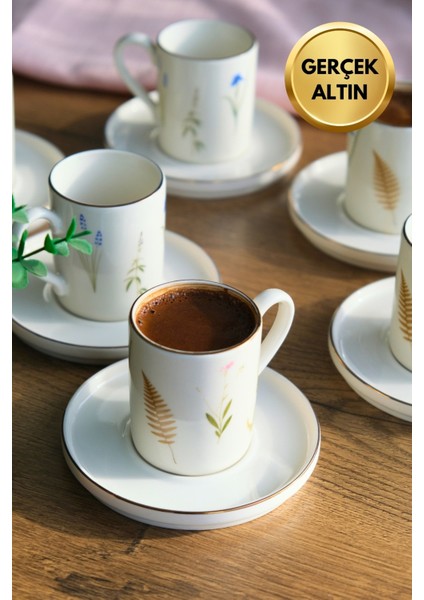 Porselen Natura Karma Altın Yaldızlı Kahve Fincan Takımı 90CC 6 Kişilik 12 Parça