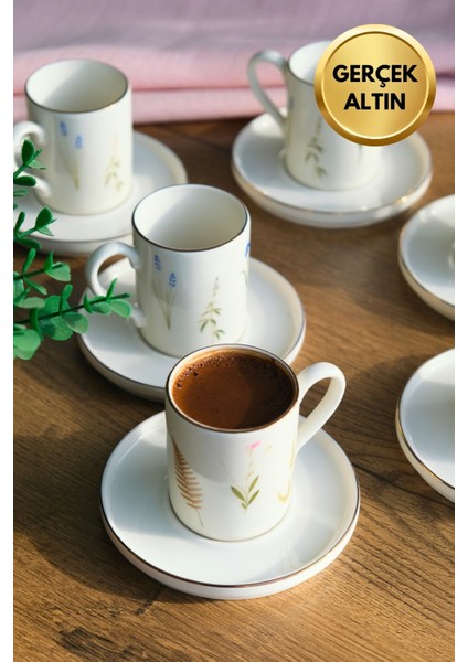 Porselen Natura Karma Altın Yaldızlı Kahve Fincan Takımı 90CC 6 Kişilik 12 Parça modelleri
