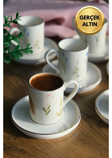 Porselen Natura Karma Altın Yaldızlı Kahve Fincan Takımı 90CC 6 Kişilik 12 Parça fırsatları