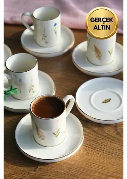 Porselen Natura Karma Altın Yaldızlı Kahve Fincan Takımı 90CC 6 Kişilik 12 Parça indirimleri