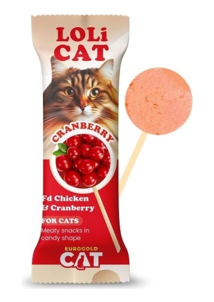 Eurogold Cat Lolicat Kediler Için Tavuklu Kızılcıklı Lolipop 15'li