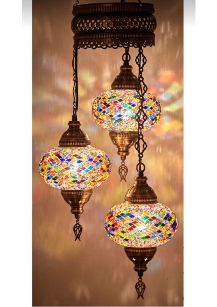 Mozaik 3lü Avize Sarkıt Otantik Lamba