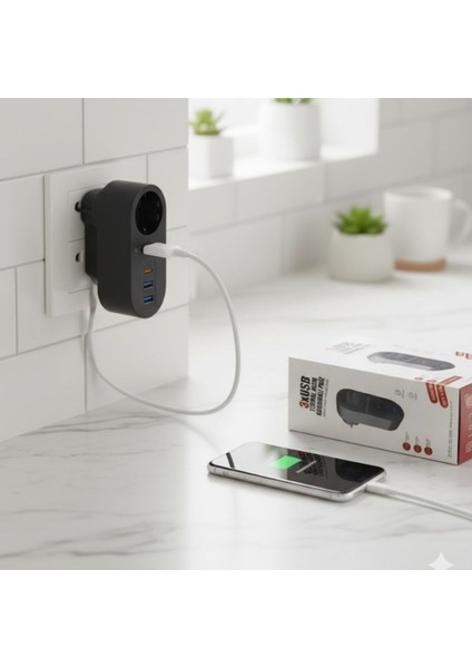 Buffer® 2 Usb,1 Type-C Girişli 1'li Çocuk Korumalı,ısıya Karşı Dayanıklı 2500WATT Termal Ak fırsatları