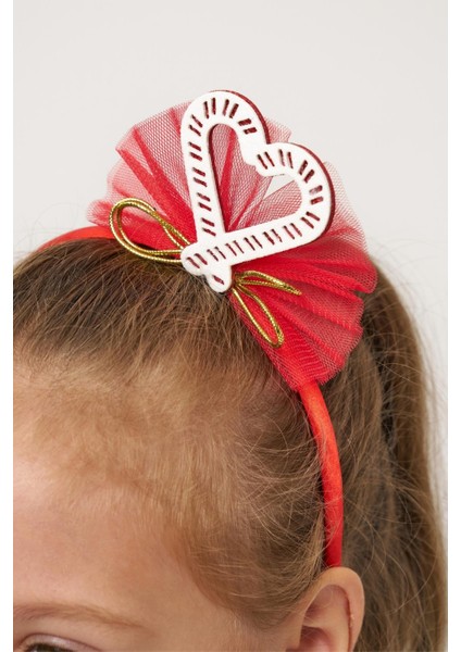 Kız Çocuk Pamuklu Yeşil Kalpli Uzun Kollu Tüllü Kırmızı Etekli Elbise - Yılbaşı Konseptli