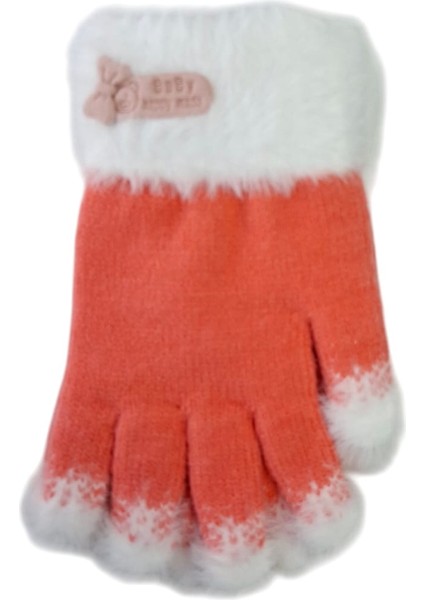 Spteks Kitti 4-8 Yaş Kız Çocuk Pembe Renk Arma Figürlü Kışlık Örme Eldiven