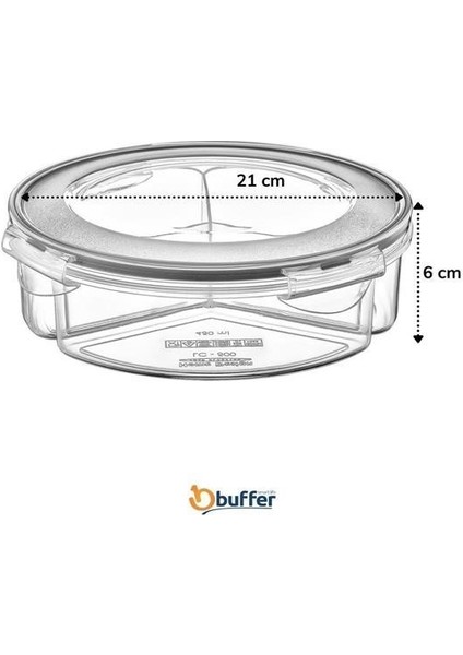 Buffer® 3 Bölmeli Sızdırmaz Contalı Kilitli Kapaklı 1,35 Litre Yuvarlak Erzak Saklama Kabı Lc modelleri
