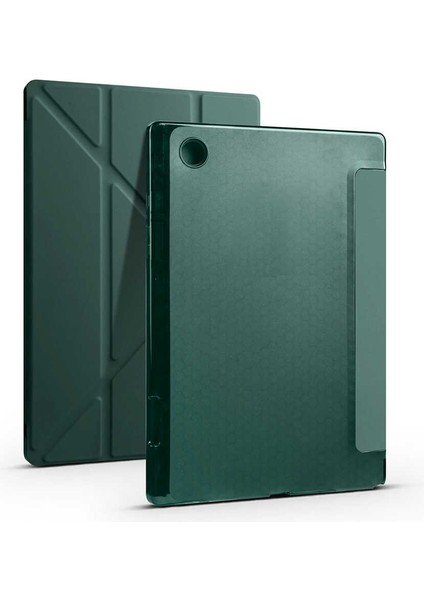 Galaxy Tab A8 10.5 SM-X200 (2021) Kılıf Uyumlu Akre Tri Folding Kalem Bölmeli Standlı Kılıf-Koyu Yeşi