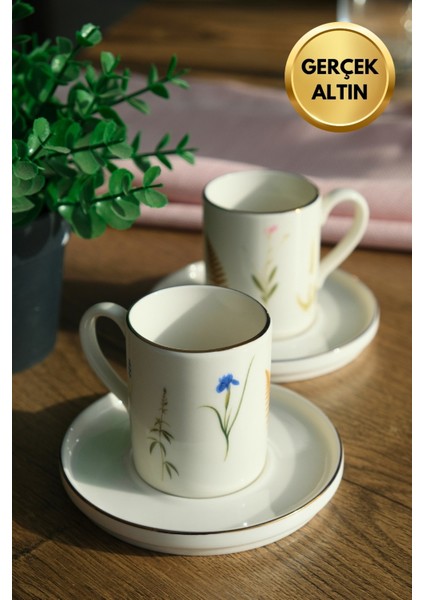 Porselen Natura Karma Altın Yaldızlı Kahve Fincan Takımı 90CC 2 Kişilik 4 Parça fiyatları