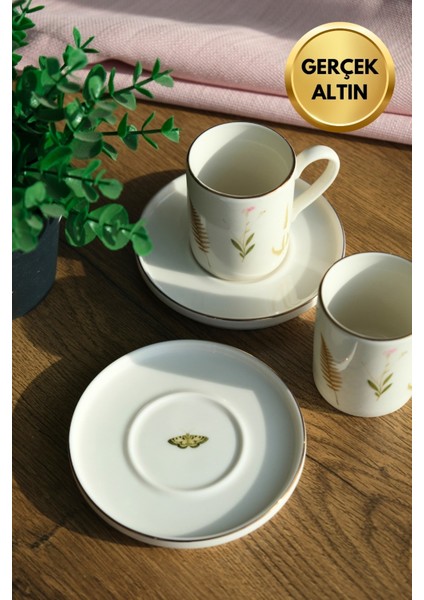 Porselen Natura Karma Altın Yaldızlı Kahve Fincan Takımı 90CC 2 Kişilik 4 Parça modelleri