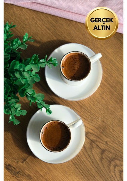 Porselen Natura Karma Altın Yaldızlı Kahve Fincan Takımı 90CC 2 Kişilik 4 Parça fırsatları