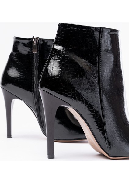 ZRİN-4802 Premium Siyah Kroko Yüksek Ince Topuklu Fermuarlı Kadın Bot indirimleri