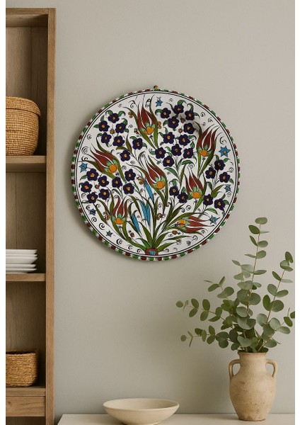 Metal Iznik Çinisi Modern Duvar Dekoru Salon, Oturma Odası, Ev Duvar Tabağı 25 cm