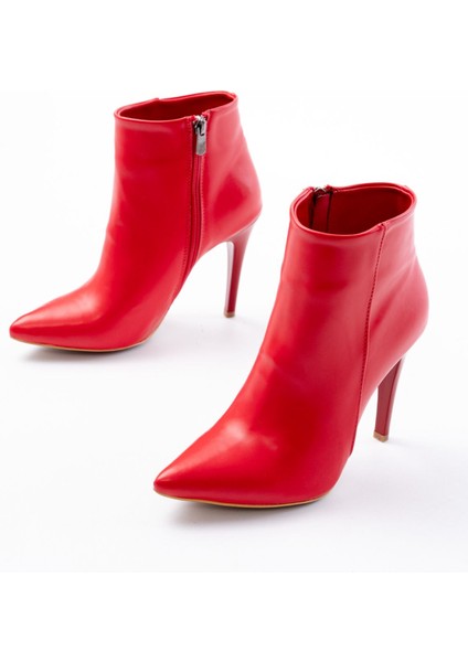 ZRİN-4802 Premium Kırmızı Yüksek Ince Topuklu Fermuarlı Kadın Bot modelleri