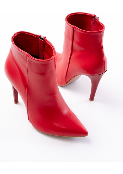 ZRİN-4802 Premium Kırmızı Yüksek Ince Topuklu Fermuarlı Kadın Bot fırsatları