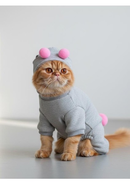 Ponpon Şeker Kedi Tulumu & Bere Takımı | Şardonlu Polar Kumaş | Tüy Dökülmesini Azaltır fırsatları