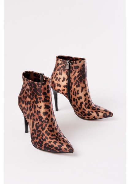ZRİN-4802 Premium Leopar Yüksek Ince Topuklu Fermuarlı Kadın Bot indirimleri