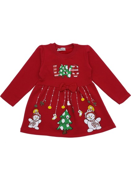 Yılbaşı Yeniyıl Kız Elbise Love Baskılı Kırmızı