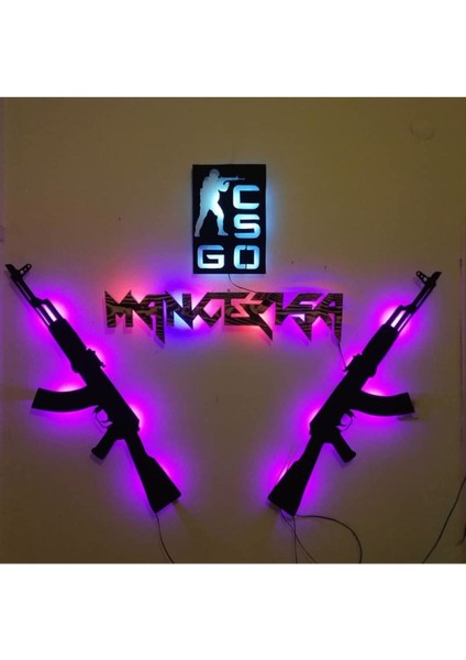 Cs Go Ledli Duvar Süsü Mdf Tablo Duvar Aksesuarı Ahşap Tablo