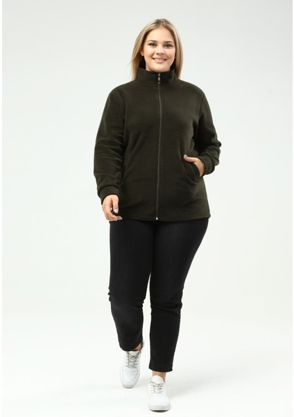 Polar Hırka Fermuarlı Kışlık Haki Yeşili Polar Hırka modelleri