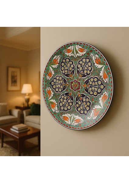 Iznik Desenli Çini Dekoratif Duvar Tabağı – Dekoratif Servis Tabağı Metal 25CM