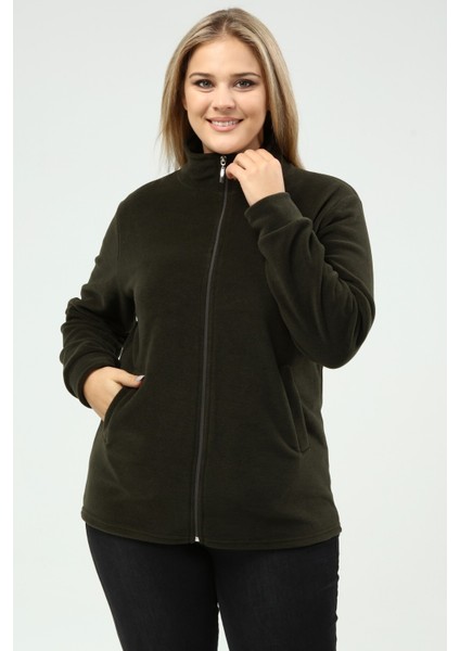 Polar Hırka Fermuarlı Kışlık Haki Yeşili Polar Hırka