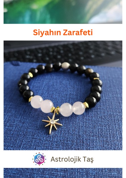 Siyahın Zarafeti Doğal Taş Bileklik (Obsidyen & Pembe Kuvars)