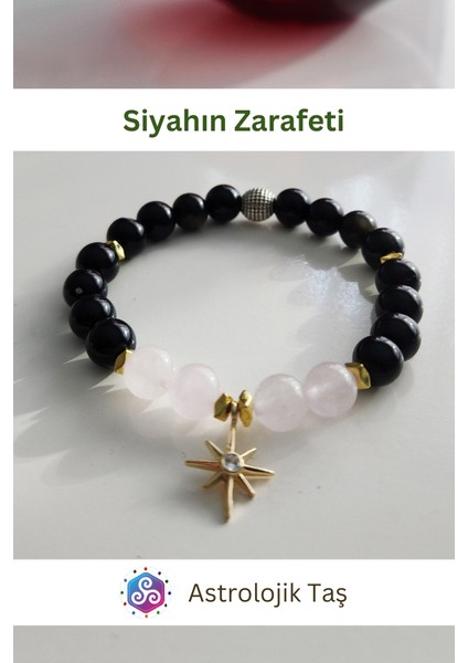 Siyahın Zarafeti Doğal Taş Bileklik (Obsidyen & Pembe Kuvars) fiyatları