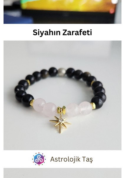 Siyahın Zarafeti Doğal Taş Bileklik (Obsidyen & Pembe Kuvars) modelleri