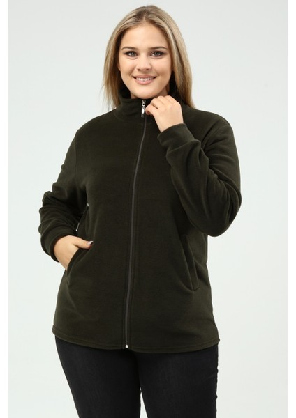 Polar Hırka Fermuarlı Kışlık Haki Yeşili Polar Hırka