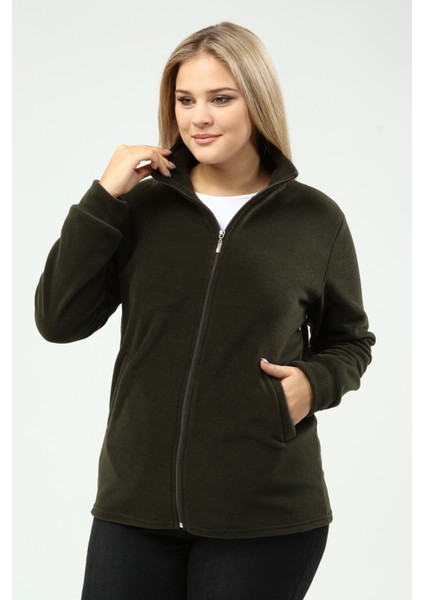 Polar Hırka Fermuarlı Kışlık Haki Yeşili Polar Hırka