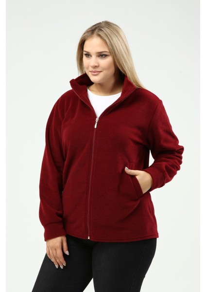 Unisex Kışlık Polar Hırka Bordo Fermuarlı Kışlık