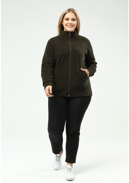 Polar Hırka Fermuarlı Kışlık Haki Yeşili Polar Hırka modelleri