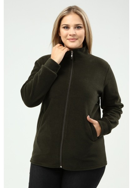 Polar Hırka Fermuarlı Kışlık Haki Yeşili Polar Hırka indirimleri