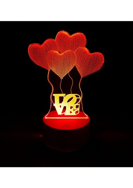 7 Renk Love Uçan Balonlar Sevgiliye Hediye 3D Dokunmatik Gece Lambası