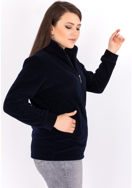 Unisex Kışlık Polar Hırka Lacivert Kışlık Fermuarlı