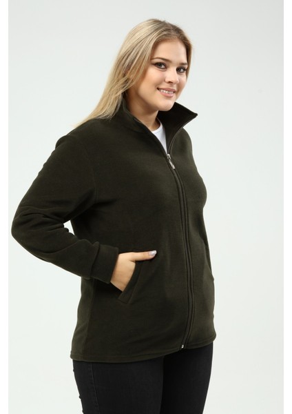 Polar Hırka Fermuarlı Kışlık Haki Yeşili Polar Hırka