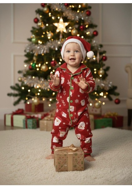 Yılbaşı Temalı Bebe Pijama Takımı ( 3 Parça Alt-Üst-Şapka Halimde Gönderilir) 9/12/18/24 Ay Seçeneği