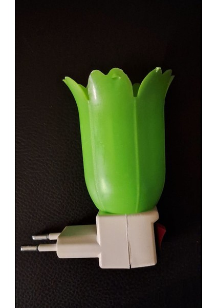 Lale Dekorlu Anahtarlı E14 Duylu Mum Ampullü Gece Lambası