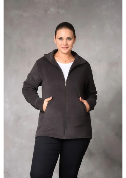 Gri Polar Hırka Unisex Kışlık Polar Hırka Mont