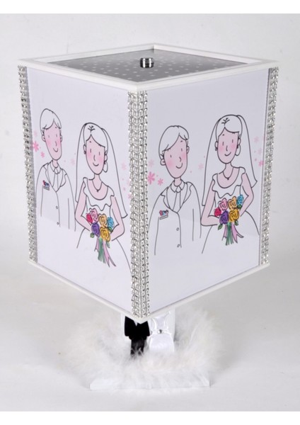 Dönen LED Abajur Beyaz Taş Gelin Damat 4'lü Çerçeve